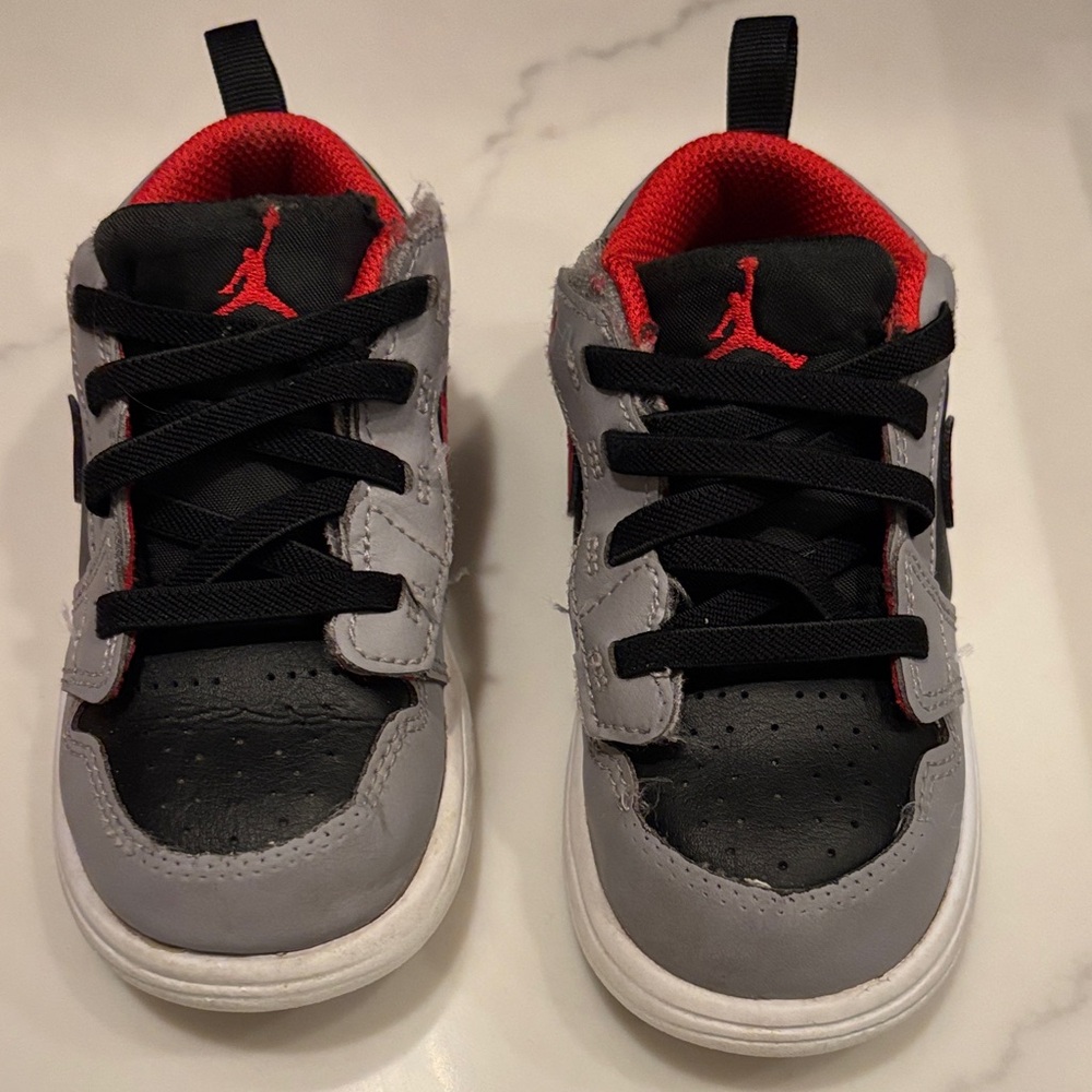 Jordan Kids Black, Gray, and Red Sneakers